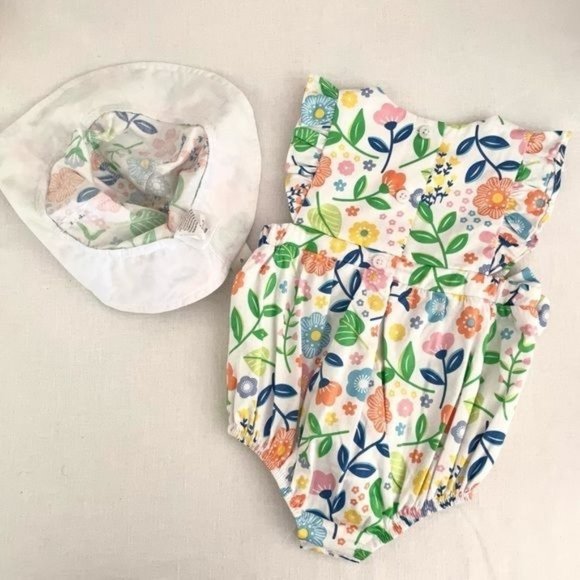 Good Lad Girl's Summer Floral Romper and Sun Hat Combo sz 6M New Cotton - Picture 5 of 7